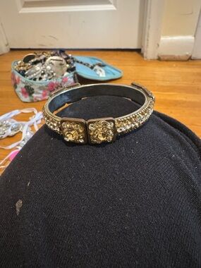Gold Crystal Hinged Bangle Bracelet